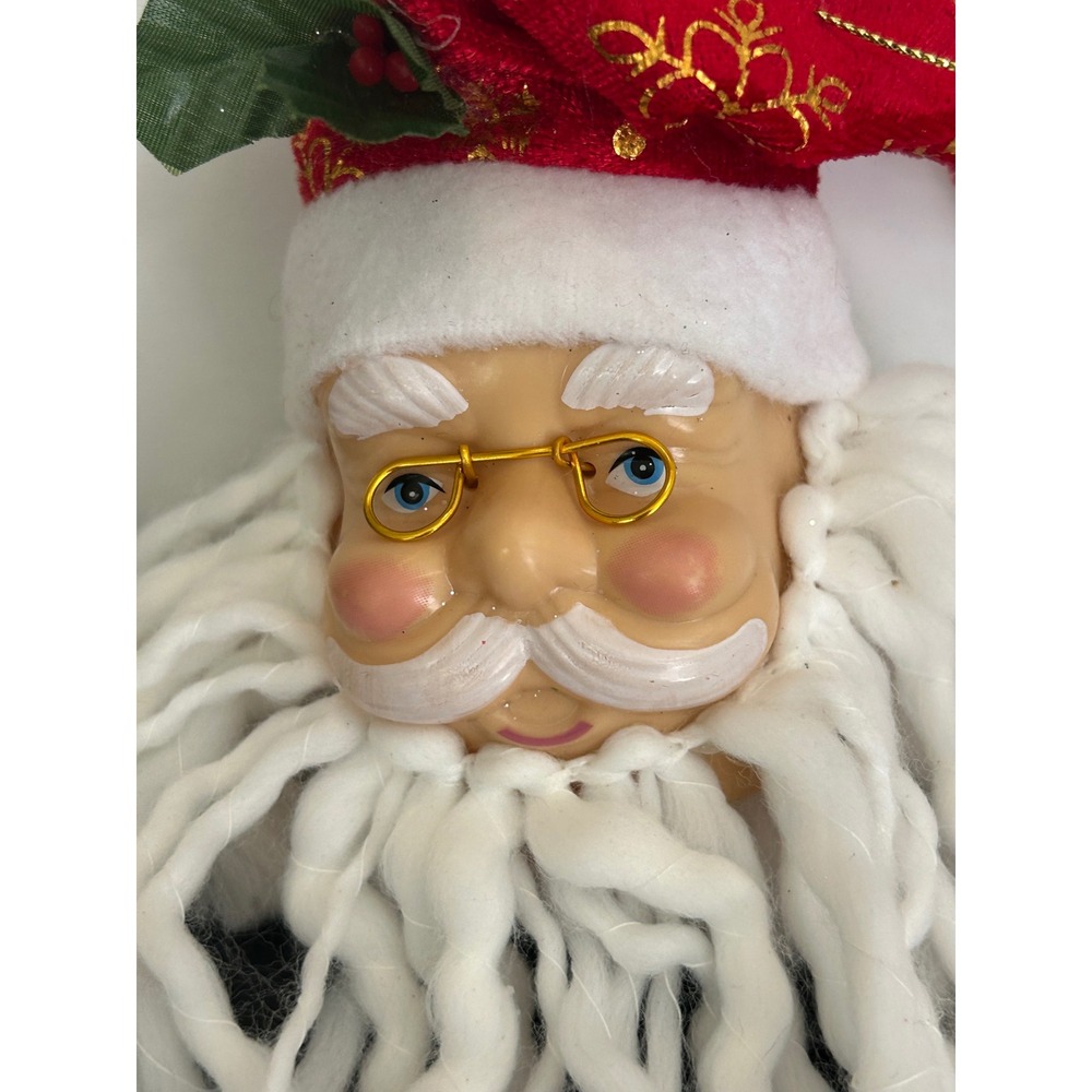 Ornament Christmas Red Santa Head Plush Beard Gold Glass Holiday Decor - Picture 4 of 8